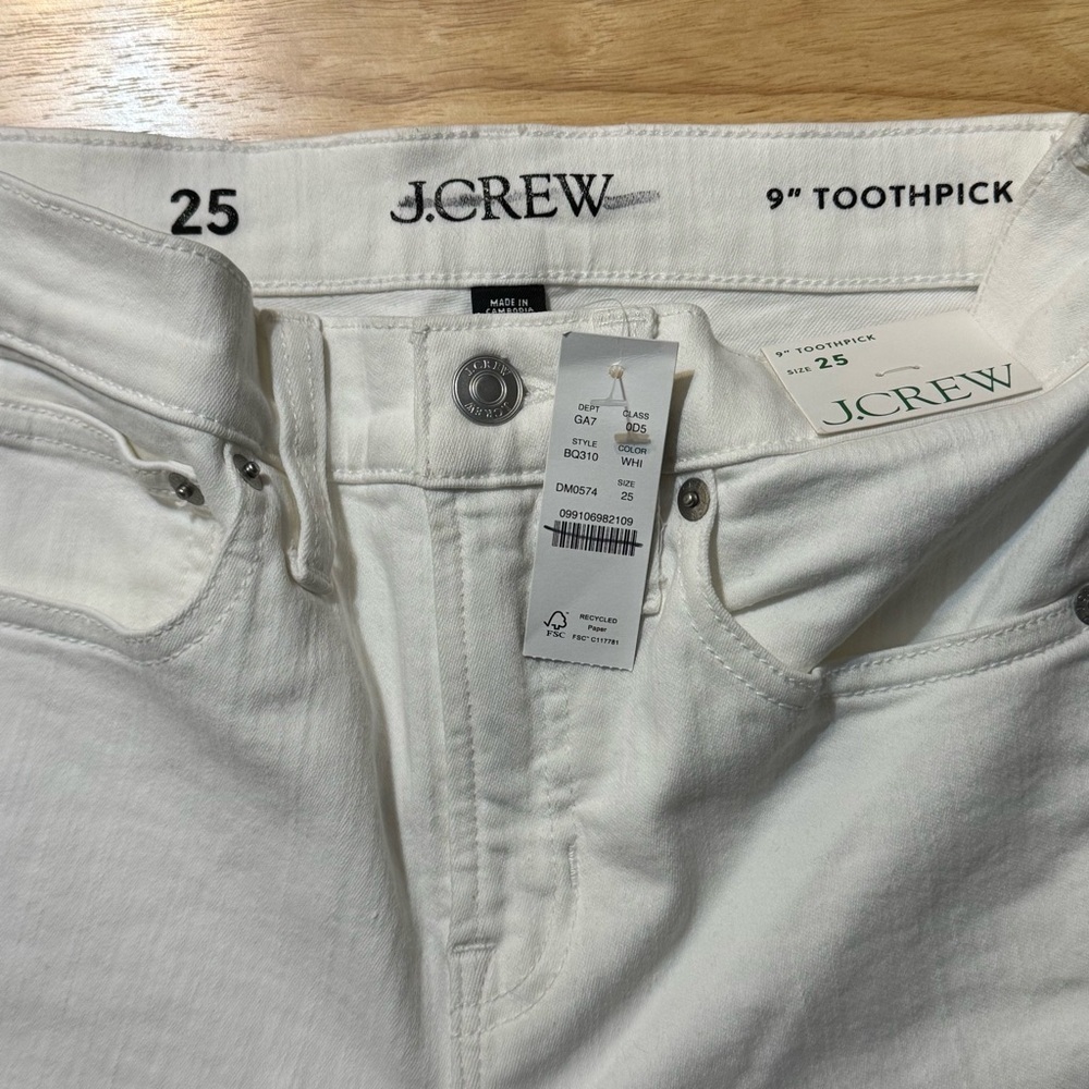 J. Crew Women’s Mid-Rise 9" Toothpick Jean Stretch In White Wash BQ310 Sz 25 NWT - Picture 4 of 4